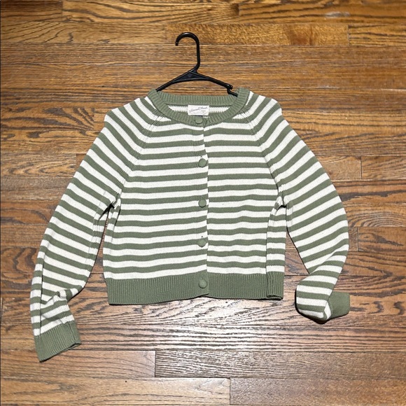 Sweaters - Green and White Striped Women's Sweater
